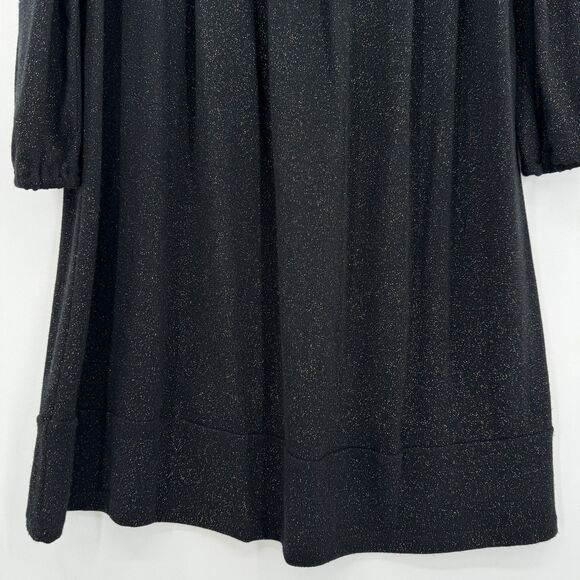 TORRID Black Gold Speckled Mini Studio Knit Ruched Long Sleeve Shift Dress Sz 2 - Picture 3 of 7